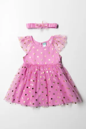Tg Tulle Dress With Headband Mid Pink