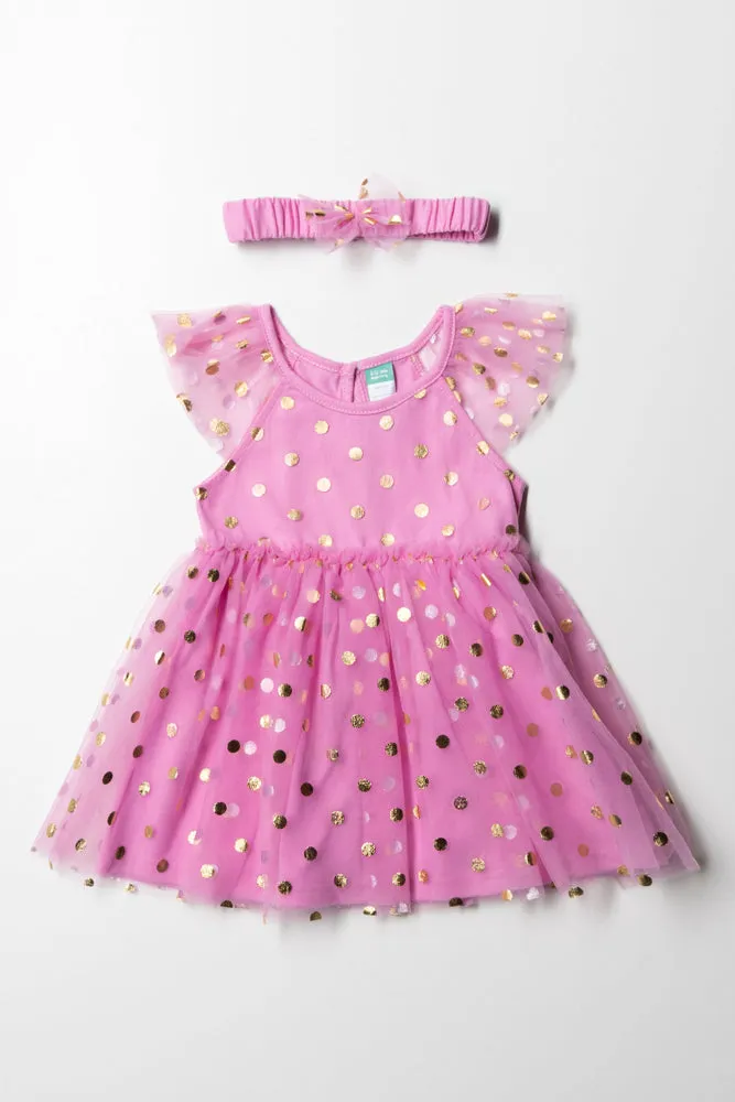 Tg Tulle Dress With Headband Mid Pink
