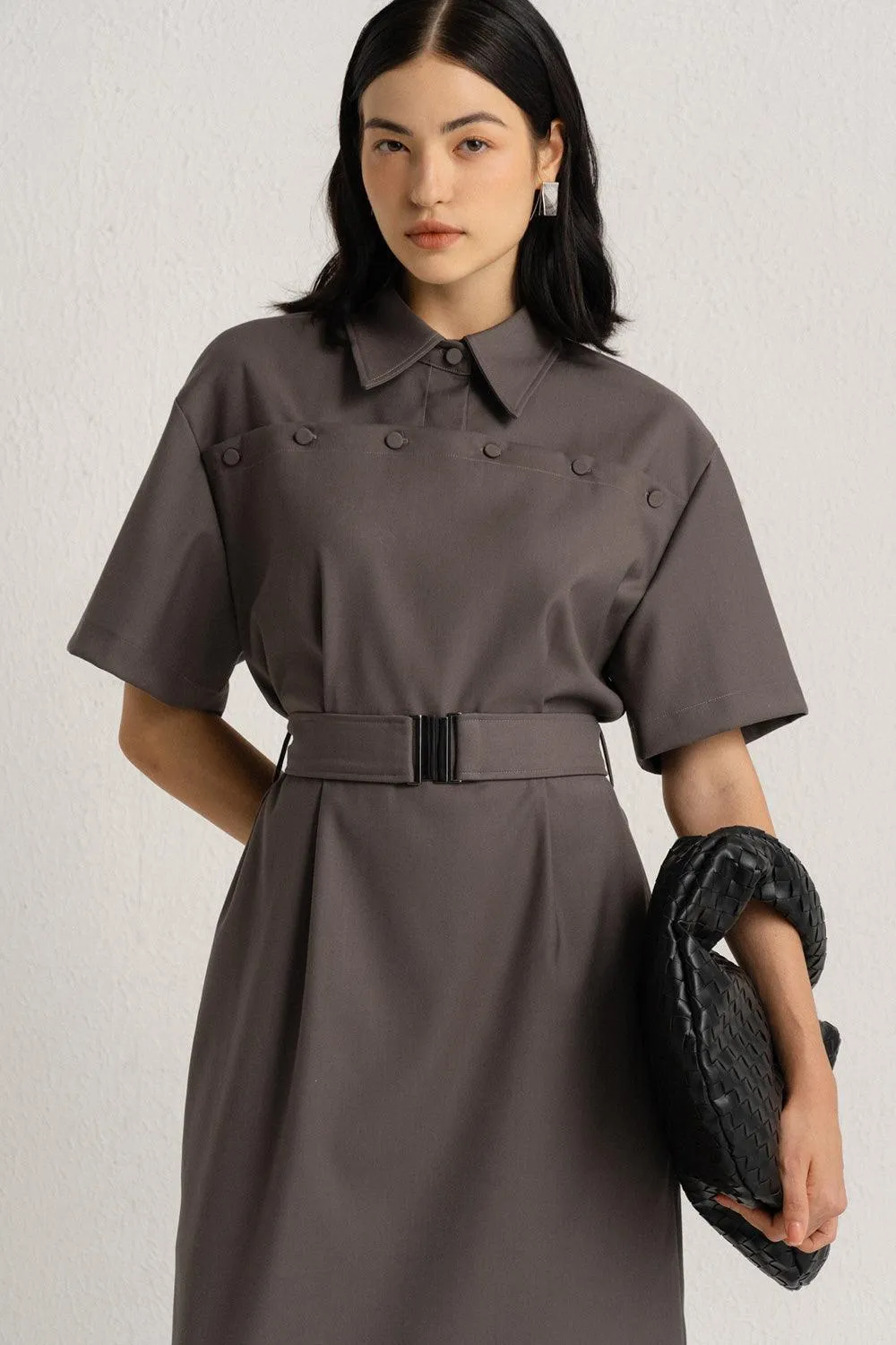 Tomas A-line Collared Neck Polycotton Midi Dress
