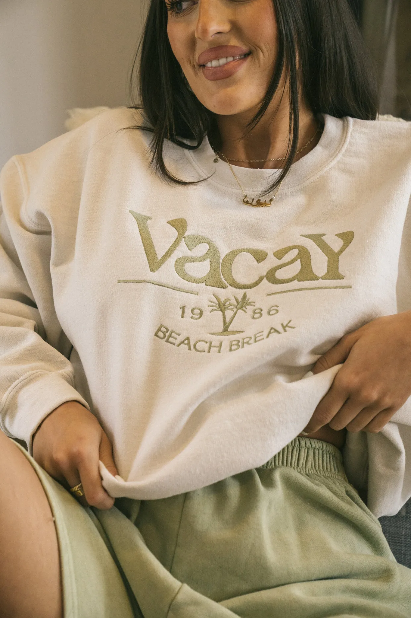 Vacay Embroidered Natural Sweater