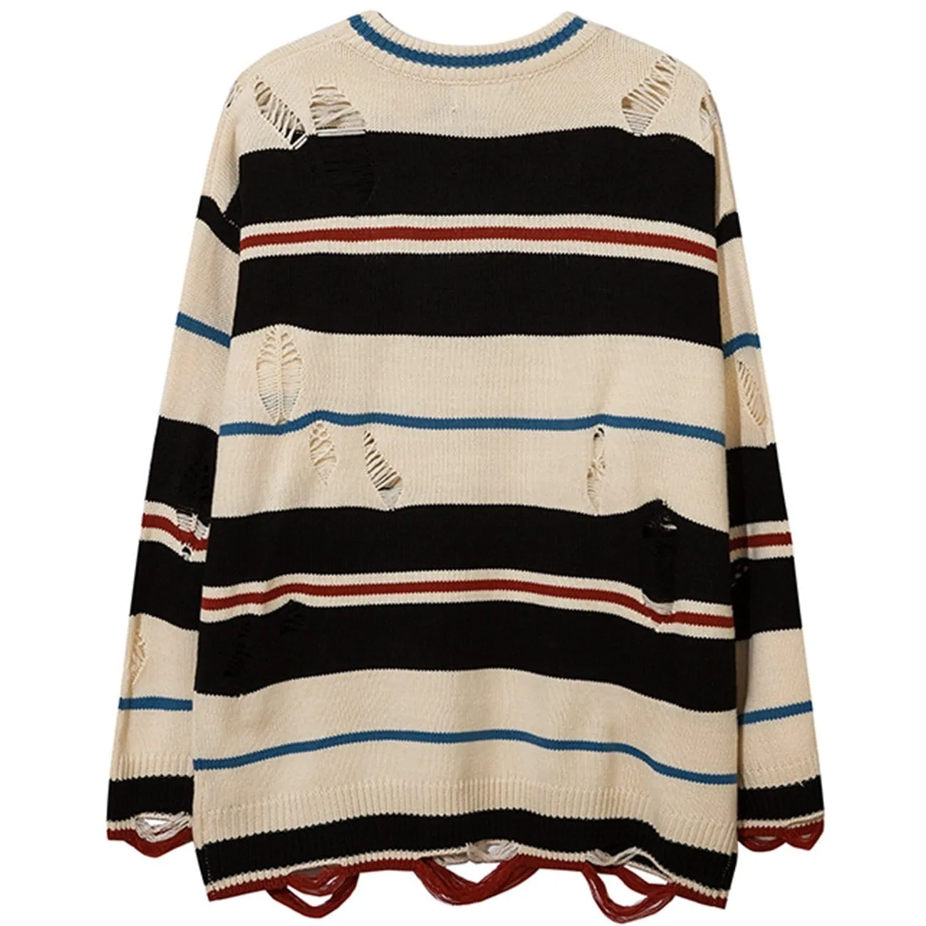WLS Ripped Hole Stripe Knit Sweater
