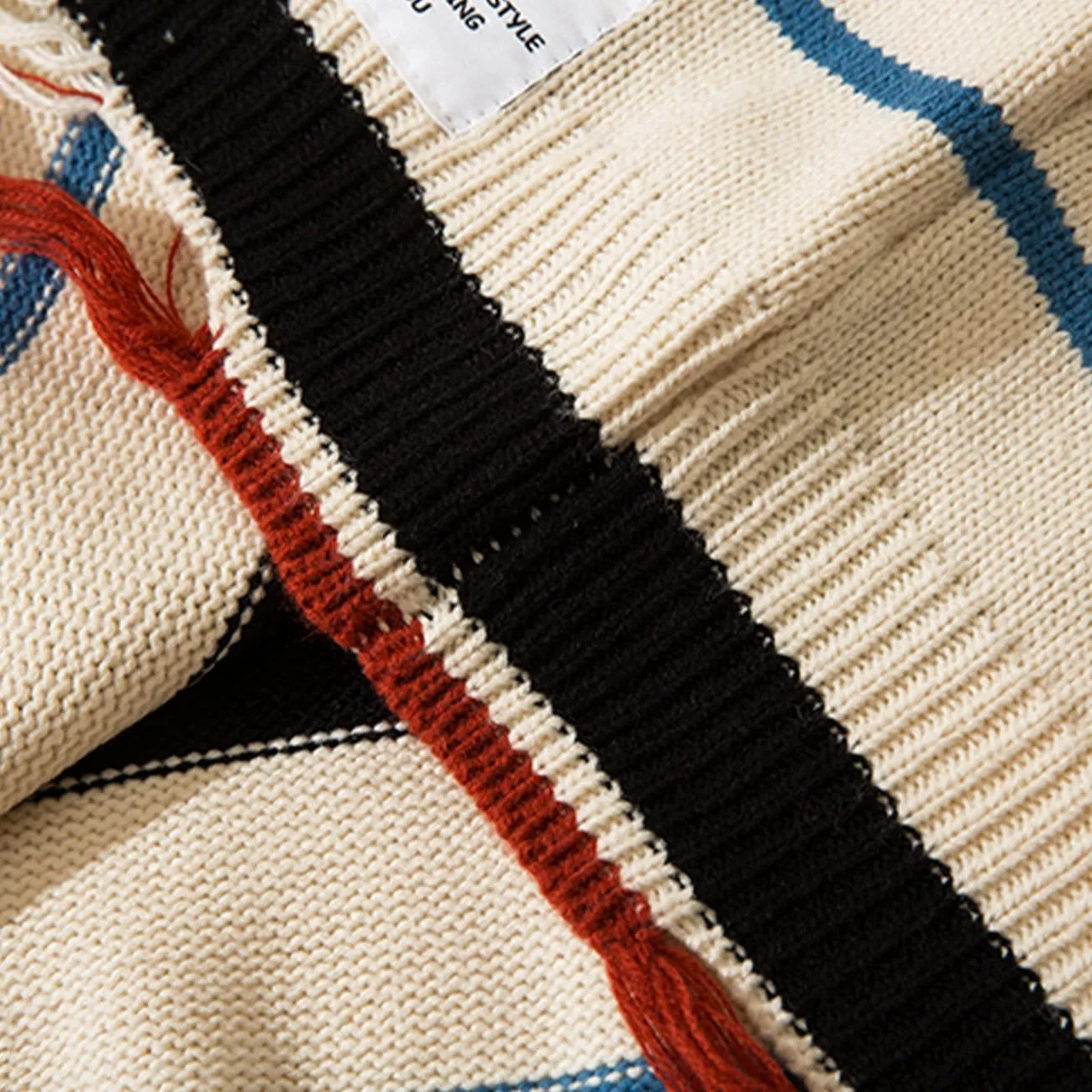 WLS Ripped Hole Stripe Knit Sweater