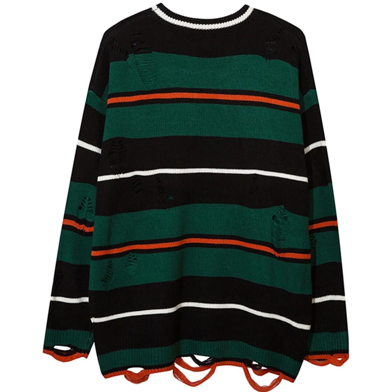 WLS Ripped Hole Stripe Knit Sweater