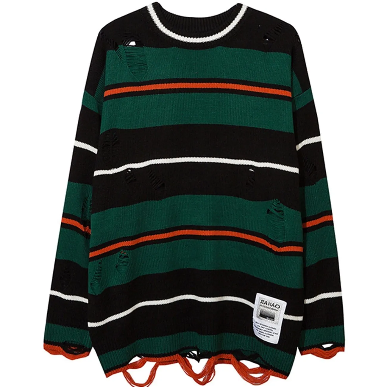 WLS Ripped Hole Stripe Knit Sweater