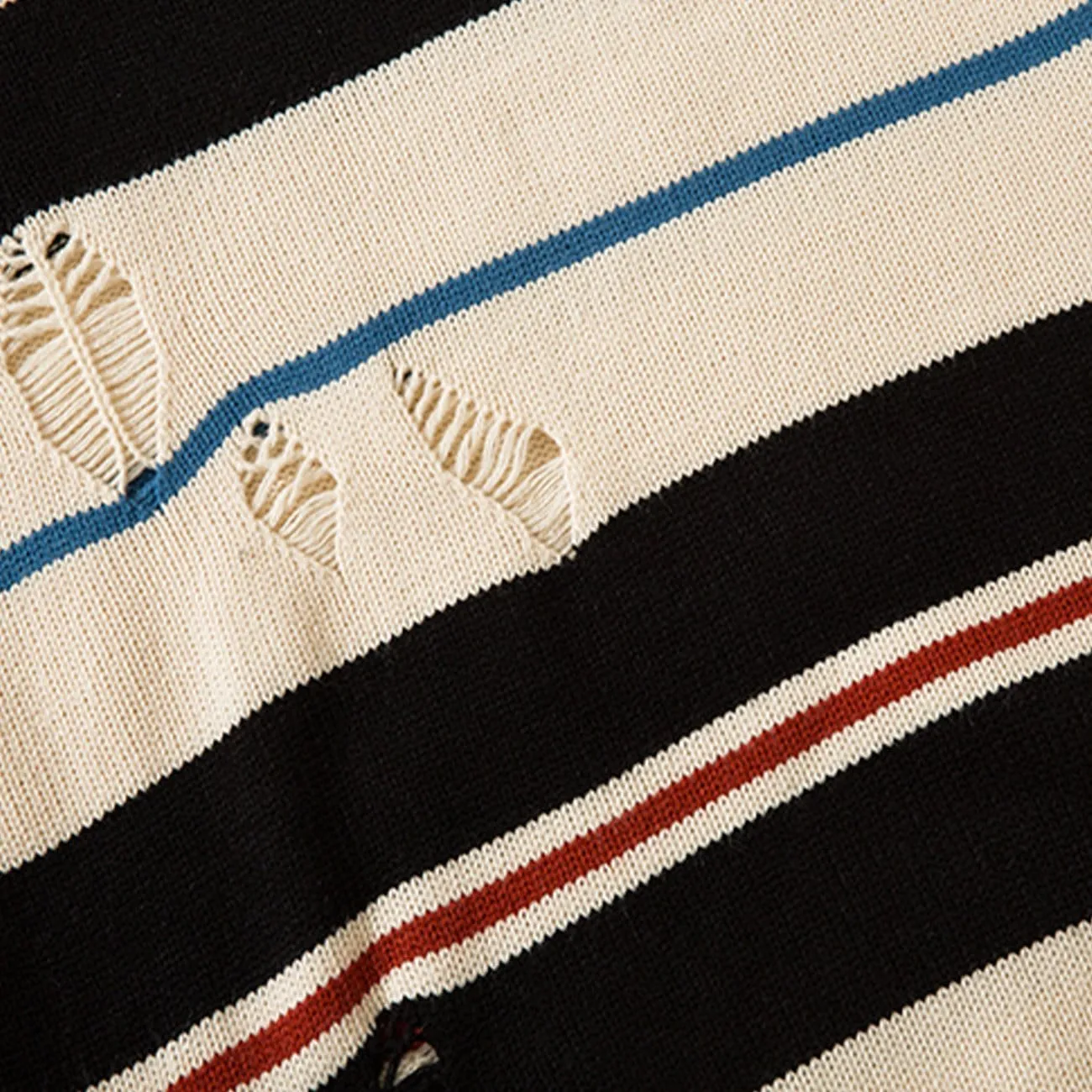 WLS Ripped Hole Stripe Knit Sweater