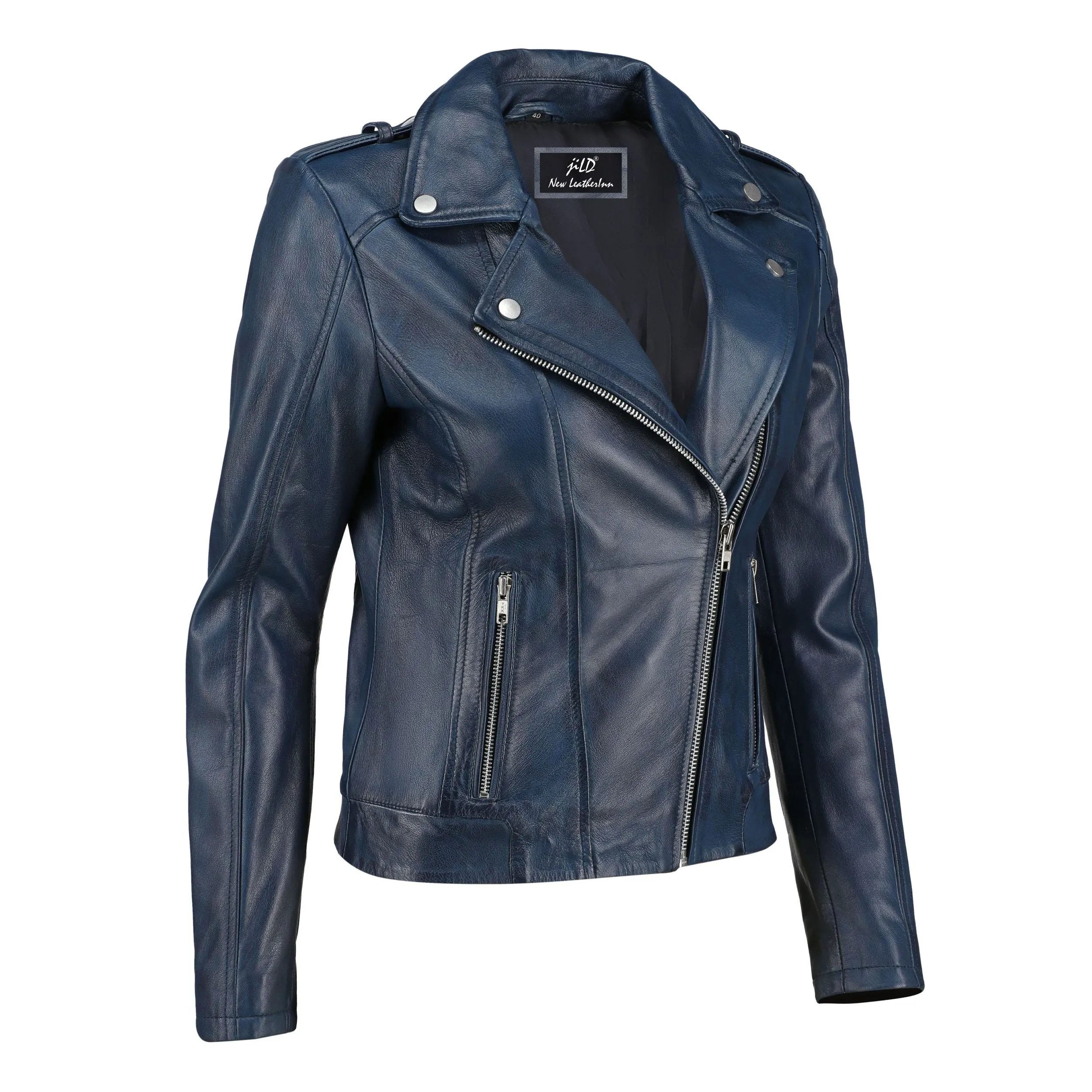 Women's Handwaxed Biker Style Motorcycle Zip-Up Leather Jacket