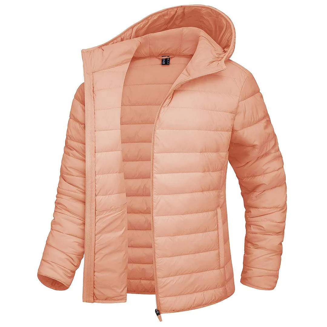 Women's Lightweight Puffer Full-zip Water-Resistant Winter Coat with Hood