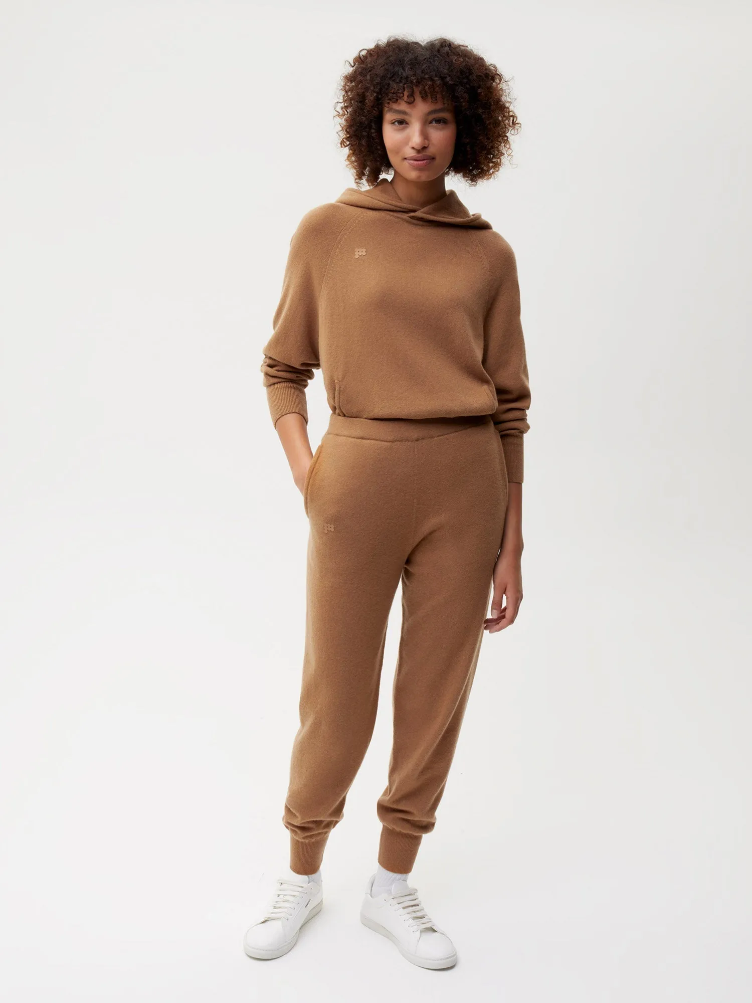 Womens Recycled Cashmere Track Pants—camel