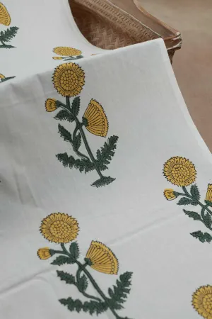 Yellow Flower Dust on Cream Sanganeri Cotton Fabric - 1.85m