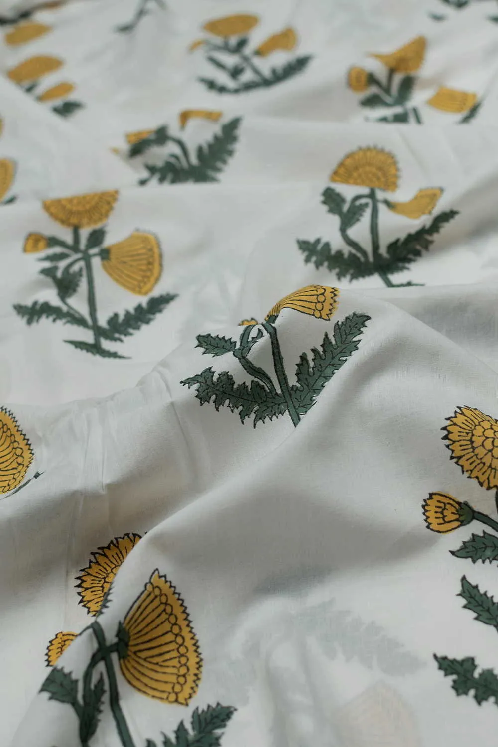 Yellow Flower Dust on Cream Sanganeri Cotton Fabric - 1.85m