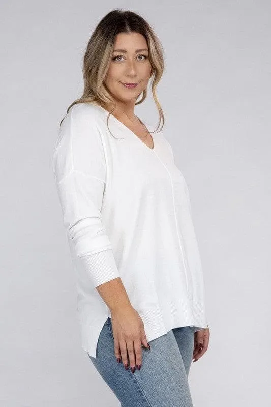 ZENANA Plus Garment Dyed Front Seam Sweater