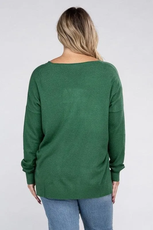 ZENANA Plus Garment Dyed Front Seam Sweater