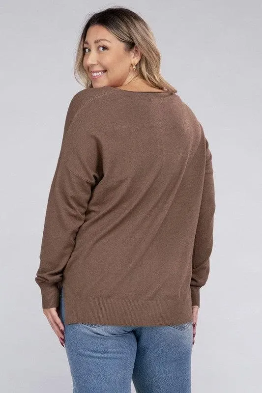 ZENANA Plus Garment Dyed Front Seam Sweater