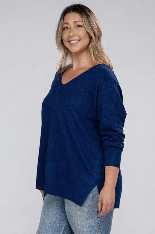 ZENANA Plus Garment Dyed Front Seam Sweater
