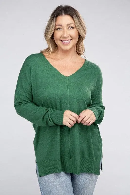 ZENANA Plus Garment Dyed Front Seam Sweater