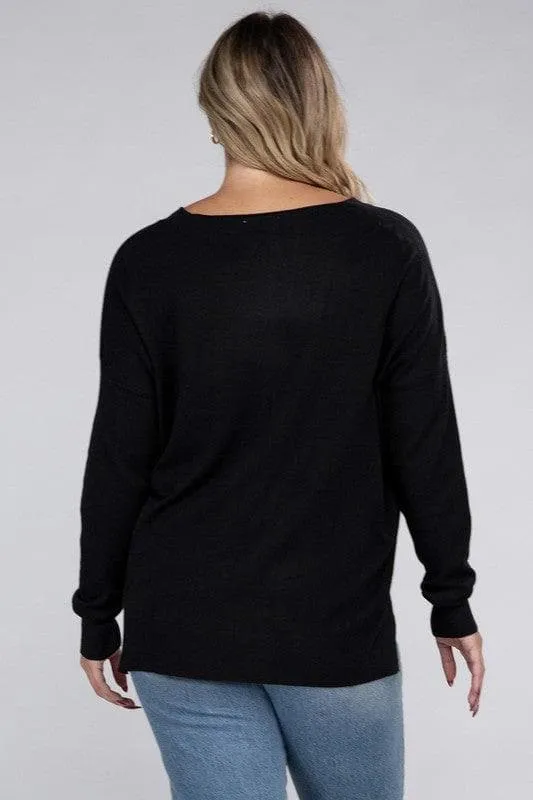 ZENANA Plus Garment Dyed Front Seam Sweater