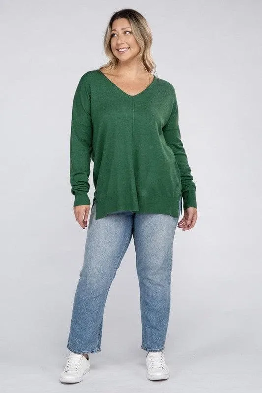 ZENANA Plus Garment Dyed Front Seam Sweater