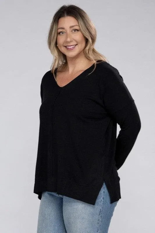 ZENANA Plus Garment Dyed Front Seam Sweater