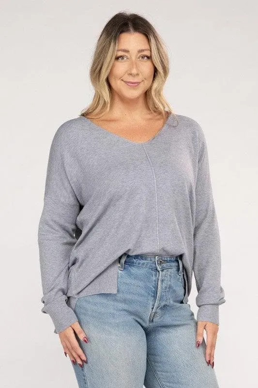 ZENANA Plus Garment Dyed Front Seam Sweater