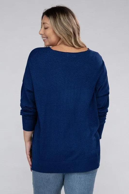ZENANA Plus Garment Dyed Front Seam Sweater