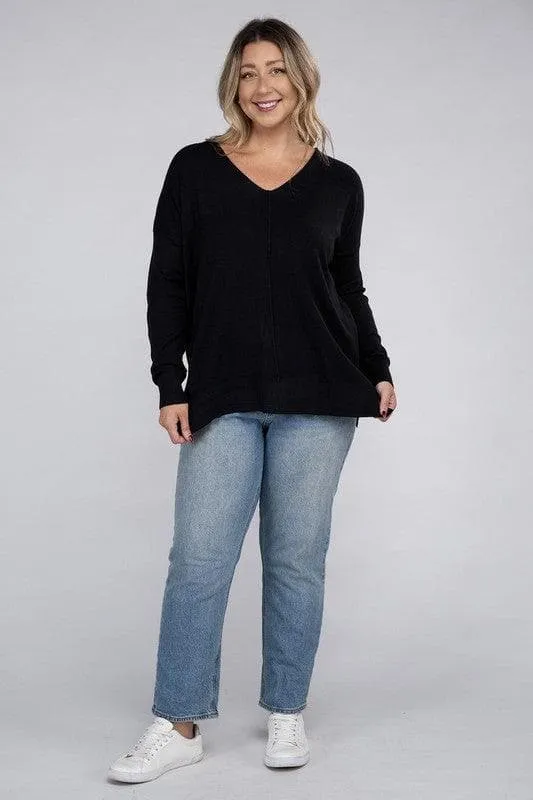 ZENANA Plus Garment Dyed Front Seam Sweater