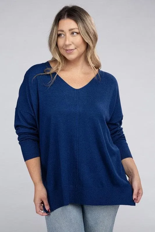 ZENANA Plus Garment Dyed Front Seam Sweater