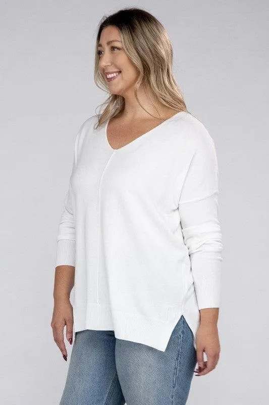 ZENANA Plus Garment Dyed Front Seam Sweater