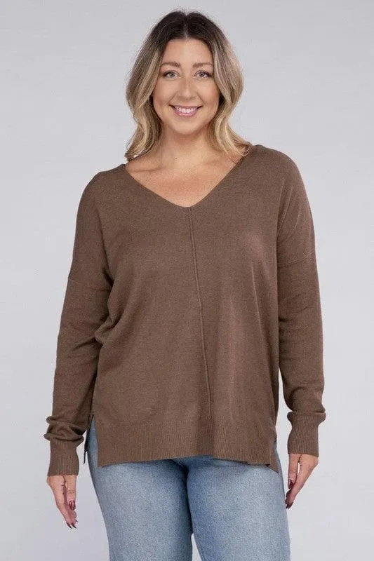 ZENANA Plus Garment Dyed Front Seam Sweater