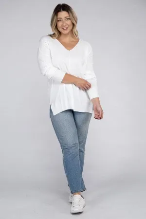 ZENANA Plus Garment Dyed Front Seam Sweater