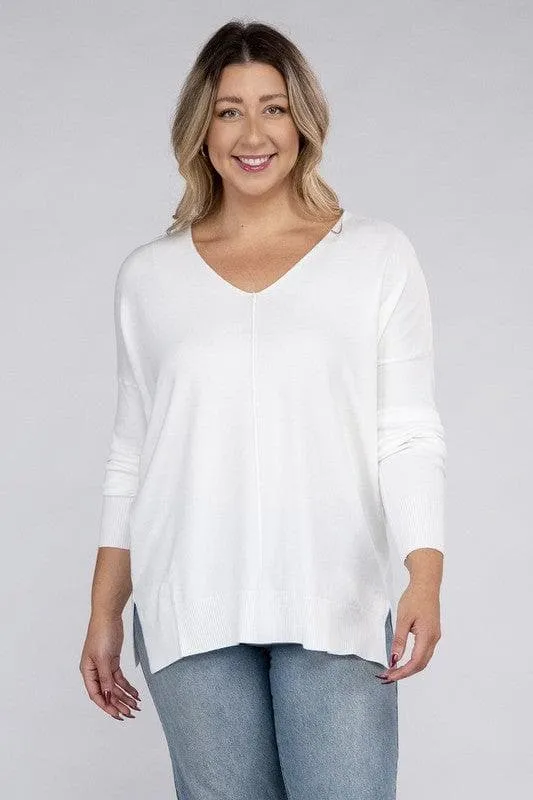 ZENANA Plus Garment Dyed Front Seam Sweater