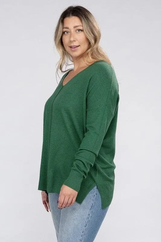 ZENANA Plus Garment Dyed Front Seam Sweater