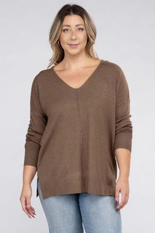 ZENANA Plus Garment Dyed Front Seam Sweater