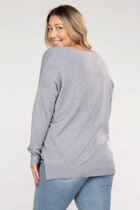 ZENANA Plus Garment Dyed Front Seam Sweater