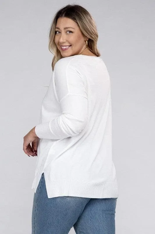 ZENANA Plus Garment Dyed Front Seam Sweater
