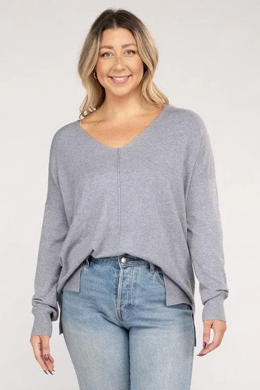 ZENANA Plus Garment Dyed Front Seam Sweater