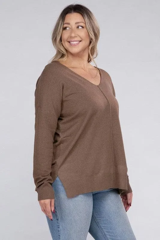ZENANA Plus Garment Dyed Front Seam Sweater