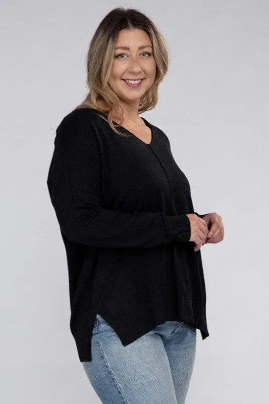 ZENANA Plus Garment Dyed Front Seam Sweater