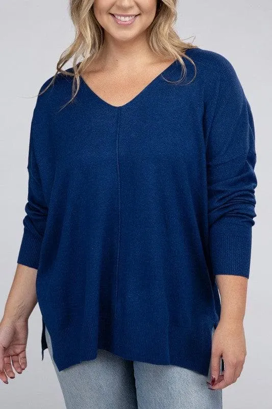 ZENANA Plus Garment Dyed Front Seam Sweater
