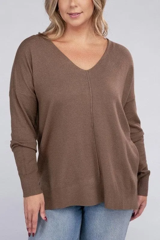 ZENANA Plus Garment Dyed Front Seam Sweater