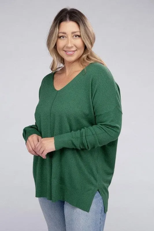 ZENANA Plus Garment Dyed Front Seam Sweater
