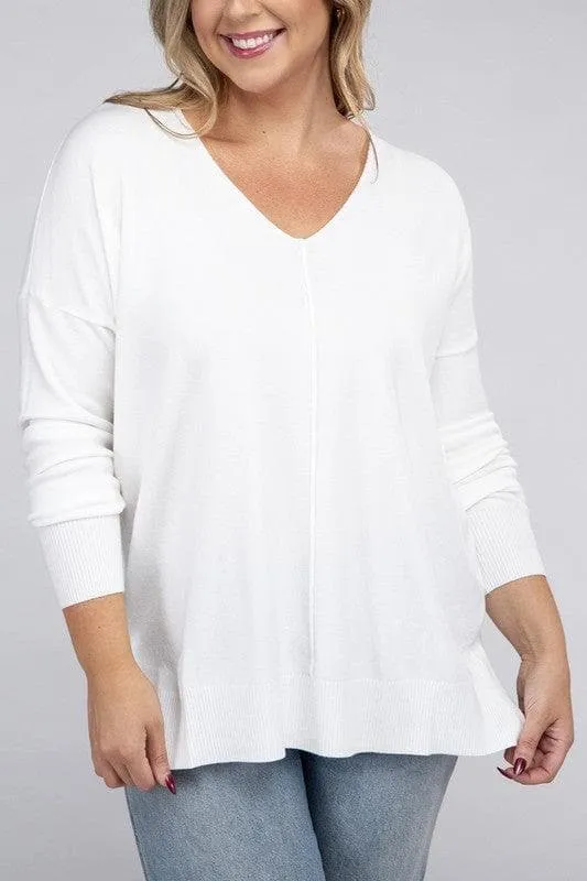 ZENANA Plus Garment Dyed Front Seam Sweater