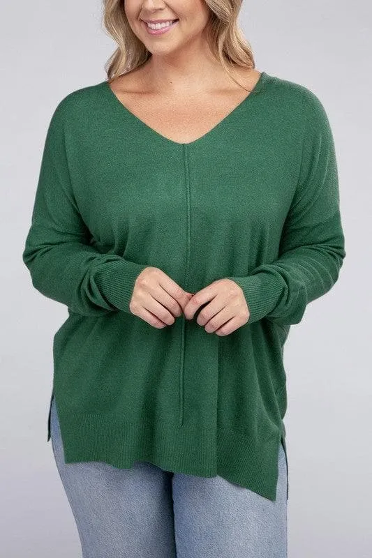 ZENANA Plus Garment Dyed Front Seam Sweater
