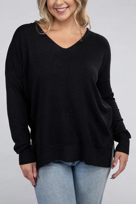 ZENANA Plus Garment Dyed Front Seam Sweater