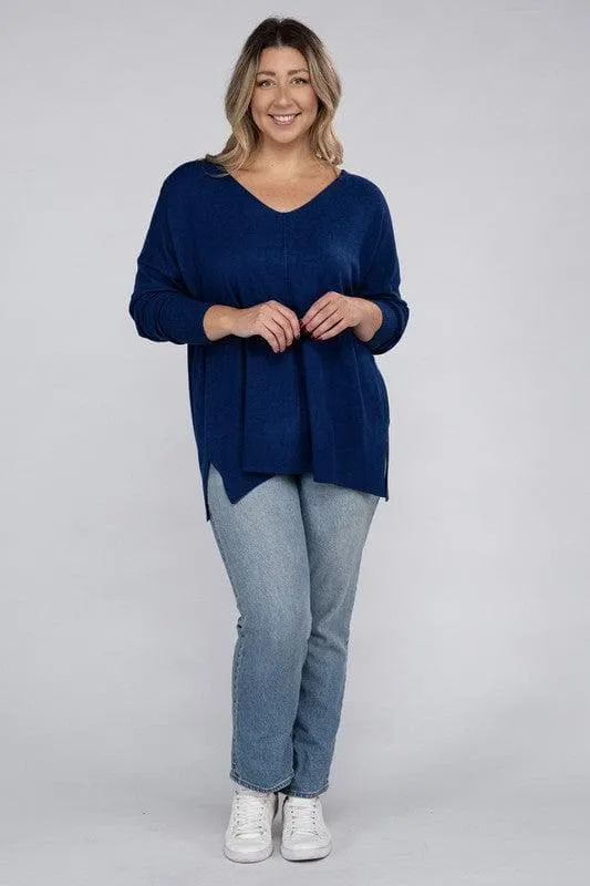 ZENANA Plus Garment Dyed Front Seam Sweater