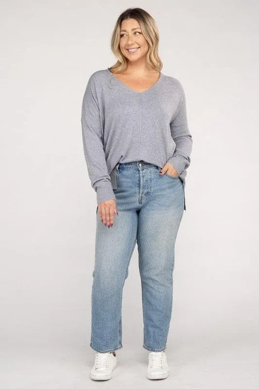 ZENANA Plus Garment Dyed Front Seam Sweater