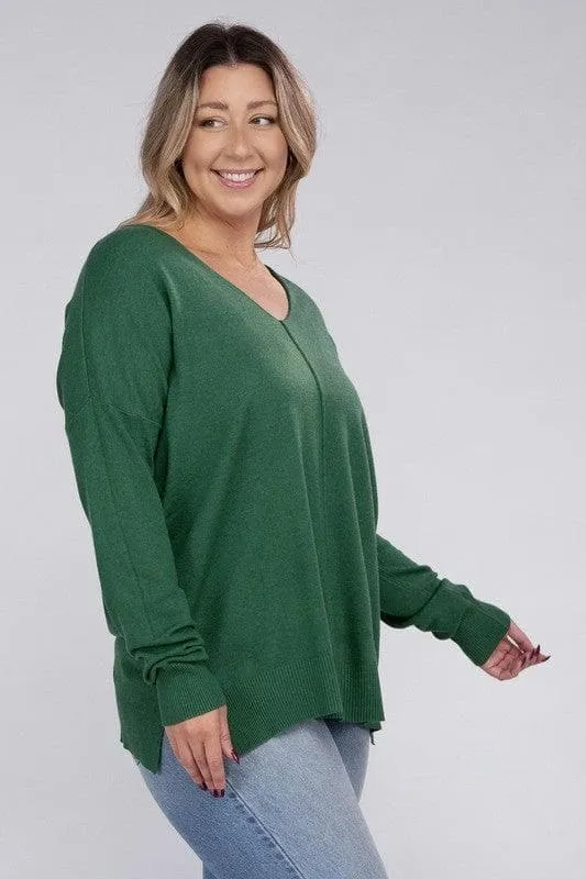 ZENANA Plus Garment Dyed Front Seam Sweater