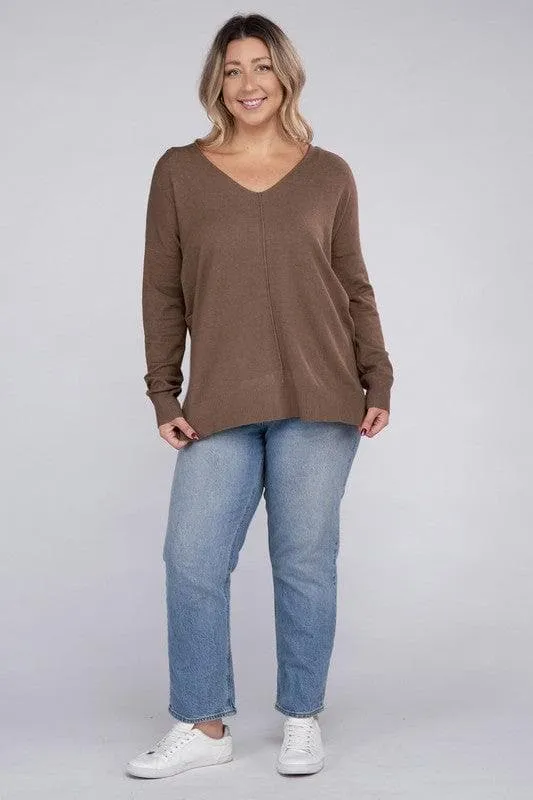 ZENANA Plus Garment Dyed Front Seam Sweater